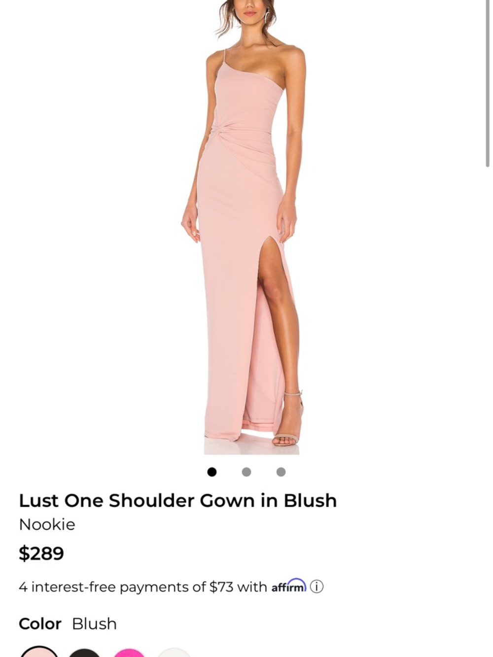 Nookie One-Shoulder Blush Evening Gown